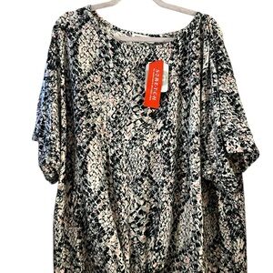 NWT emily Daniels Women's Snakeskin Print Blouse pink gray black white 3x